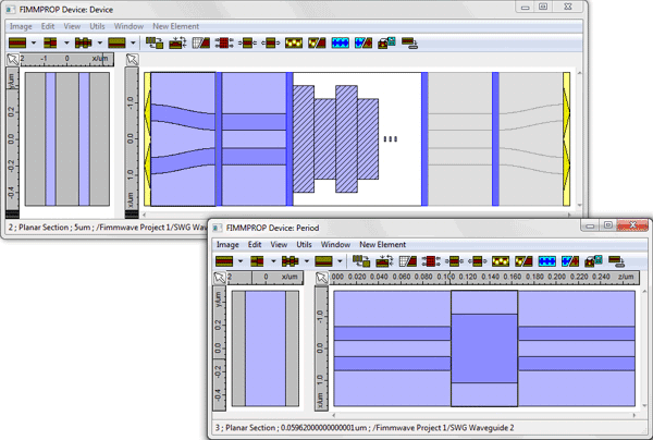 Grating assisted directional coupler designed in FIMMPROP