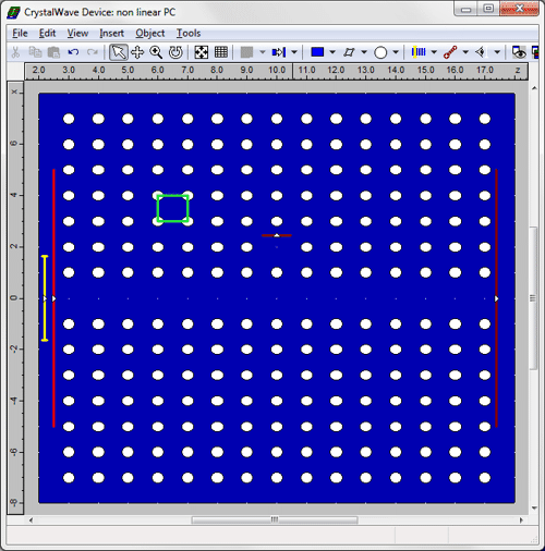 2D lattice with waveguide (line defect) and cavity (point defect)